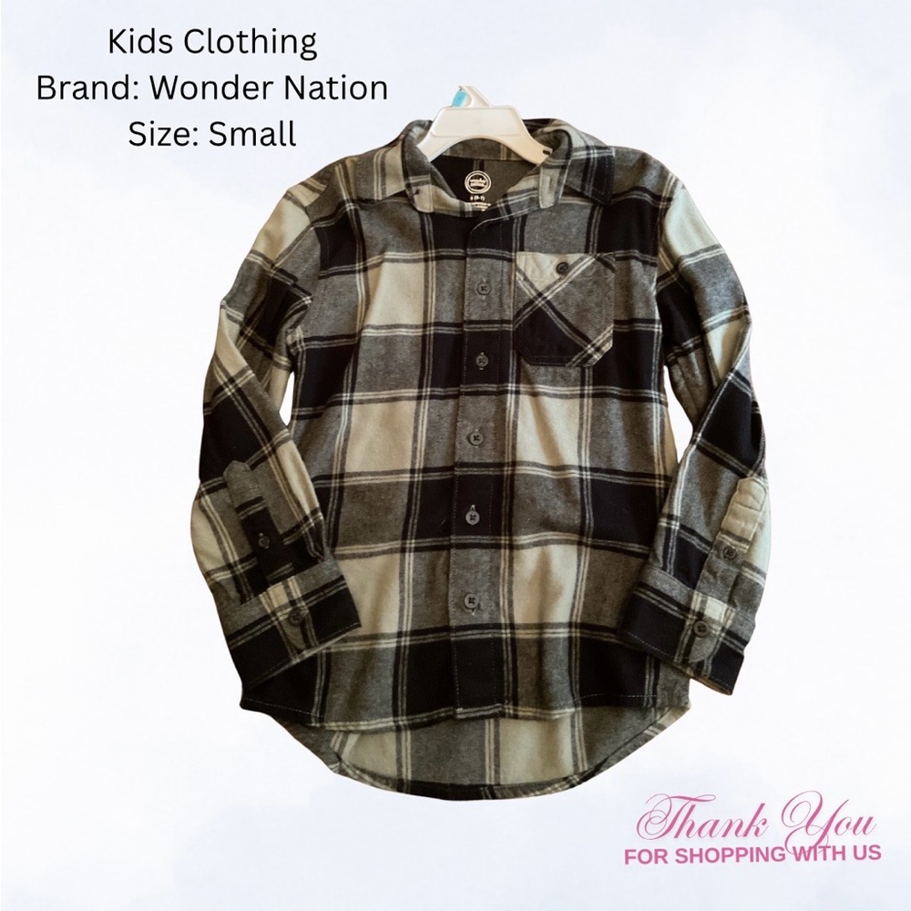 Wonder Nation Black and Gray Plaid Button Down Shirt